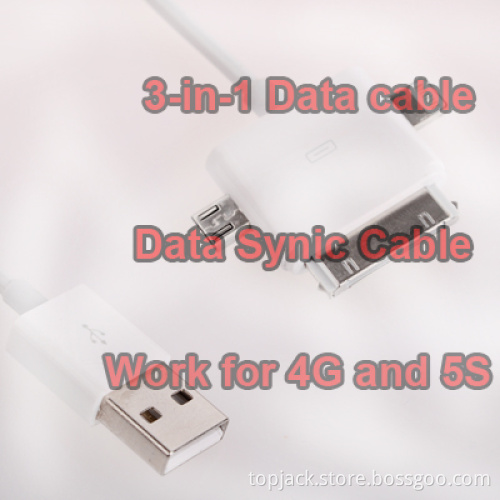 3-in-1 USB to 30-Pin / 8-Pin / Micro USB Data Charging Cable - White (33.5cm)